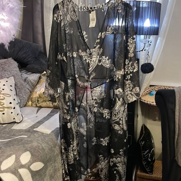 Jm studio organza longline maxi duster coat/dress sheer plus size 1xl - Picture 1 of 5